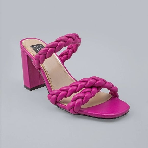 White House Black Market || Adalynn Braided Mid-Heel Mule Sandals Pink 7.5