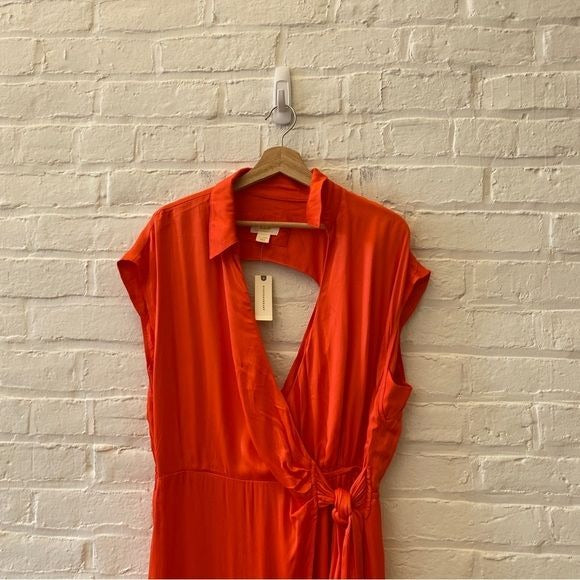 Anthropologie || Maeve Open-Back Wrap Midi Dress Orange Red XL NWT