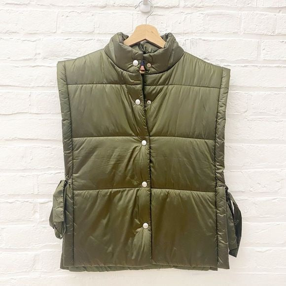 Anthropologie || Pilcro Packable Puffer Vest Tie Sides Olive Green OS