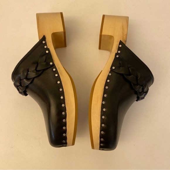 Loeffler Randall || Polina Low-Heel Clogs Braided Leather Wood Black 6 New Box