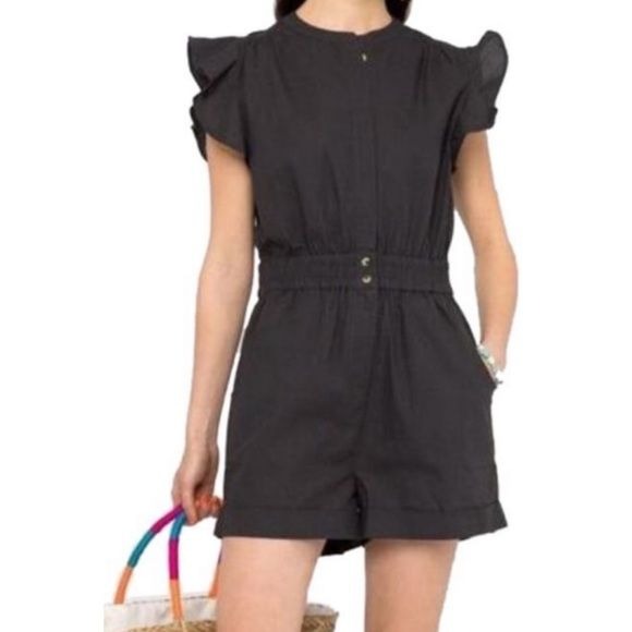 ba&sh || Cecile Carbone Ruffle Sleeve Romper Gray XS