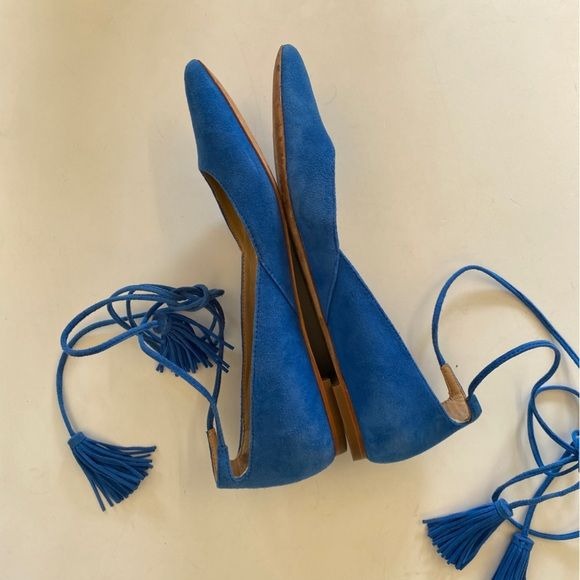 Loeffler Randall || Suede Penelope Tassel Ankle-Wrap Flats Blue 8