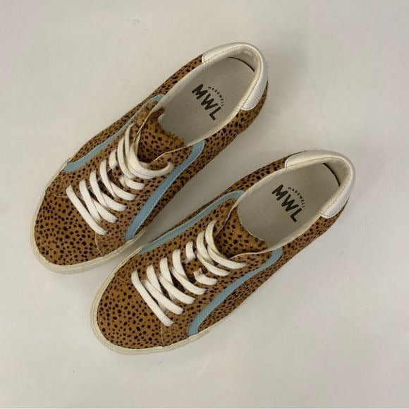 Madewell || Sidewalk Low-Top Sneakers in Spotted Calf Hair Tan Blue 7.5