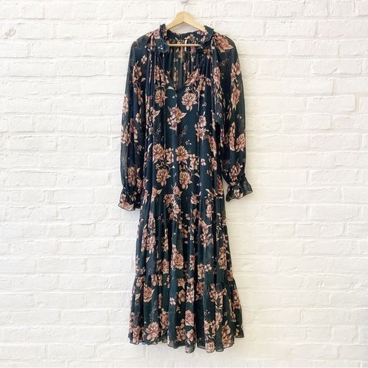 Free People || Feeling Groovy Floral Maxi Dress Forest Combo Green Pink Medium