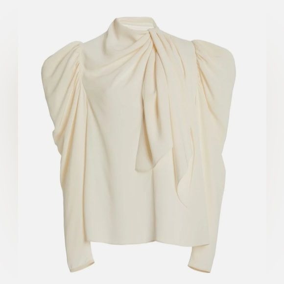 Ulla Johnson || Ivy Blouse Draped Crepe Wrap Tie Neck Blanc Ivory 6