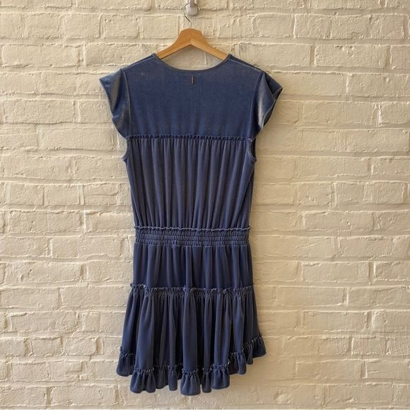 MISA Los Angeles || Matias Ruffle Velvet Mini Dress Blue Small