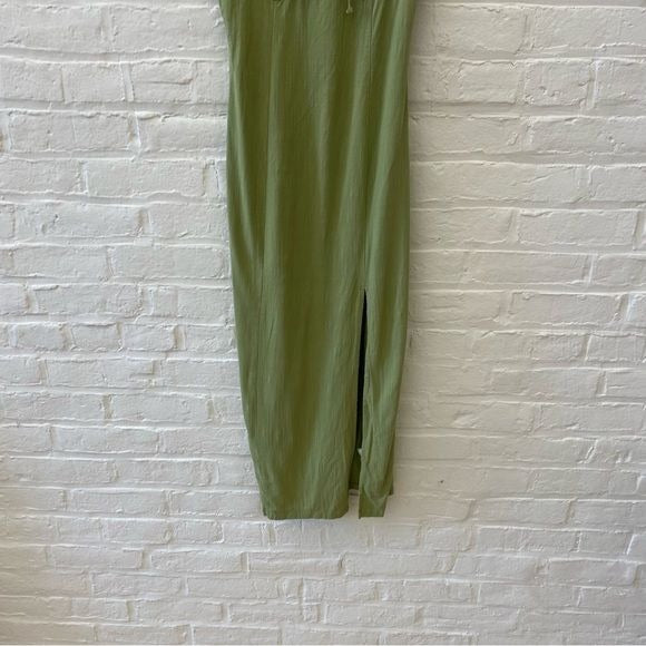 Zara || Peasant Midi Dress Tank Sundress Slit Tie Green Small