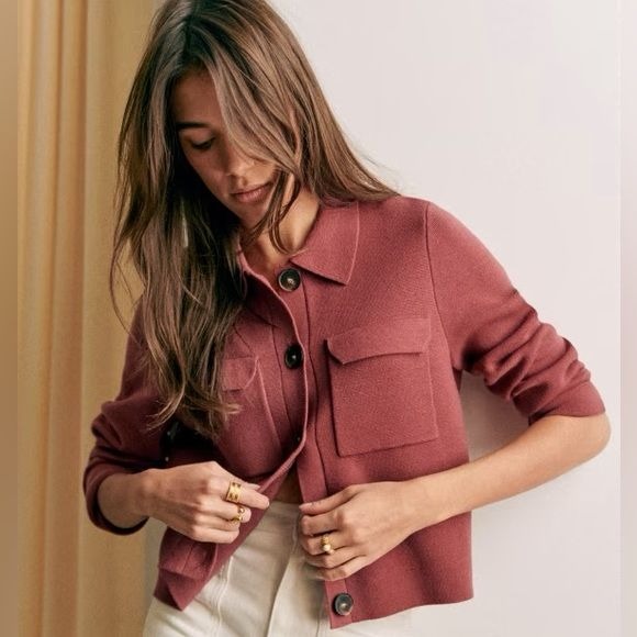 Sezane || Betty Cardigan in Rosewood Red Pink XL NWT