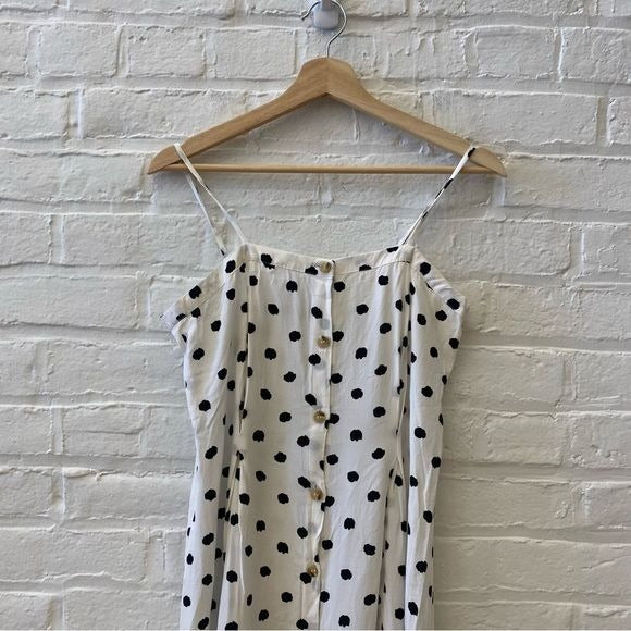 & Other Stories || Polka Dot Button Front Midi Dress Slits White + Black 8