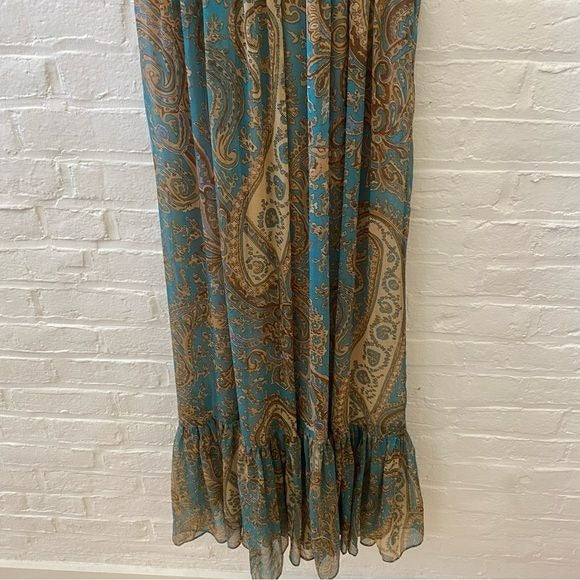 Anthropologie || Ranna Gill Beaded Sequin Paisley Maxi Dress Gown Teal Gold 0