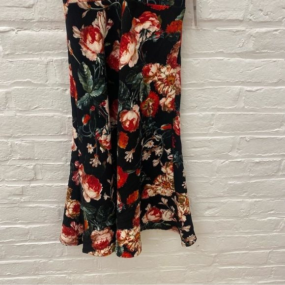 Anthropologie || Foxiedox Lace Trim Floral Fit & Flare Midi Dress Black XSP NWT