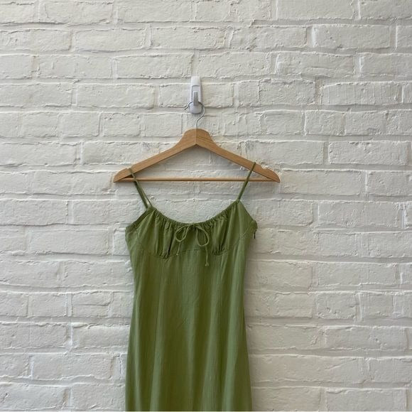 Zara || Peasant Midi Dress Tank Sundress Slit Tie Green Small