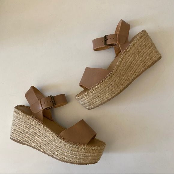 Soludos || Minorca High Platform Wedge Sandals Tan Beige  7.5