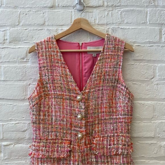 Adelyn Rae || Bailey Tweed Romper Pearl Button Hot Pink Small NWT