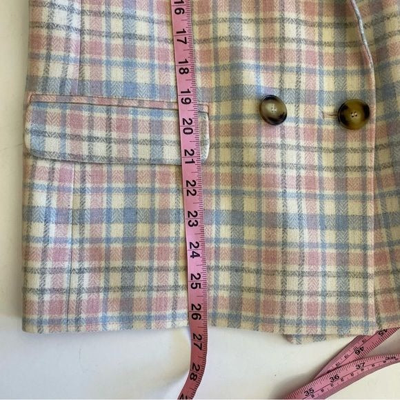 Sezane || Pink + Blue Check Christie Jacket Double Breasted Blazer Ivory 36 US 4