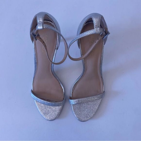 Rachel Zoe || Emma Formal Heels Sandals Metallic Silver Crystal Buckle 7.5