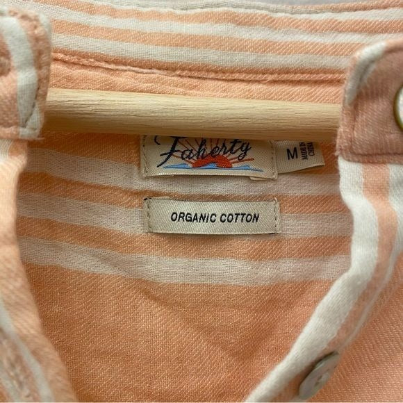 Faherty || Stripe 1/2-Placket Pullover Top Peach Medium