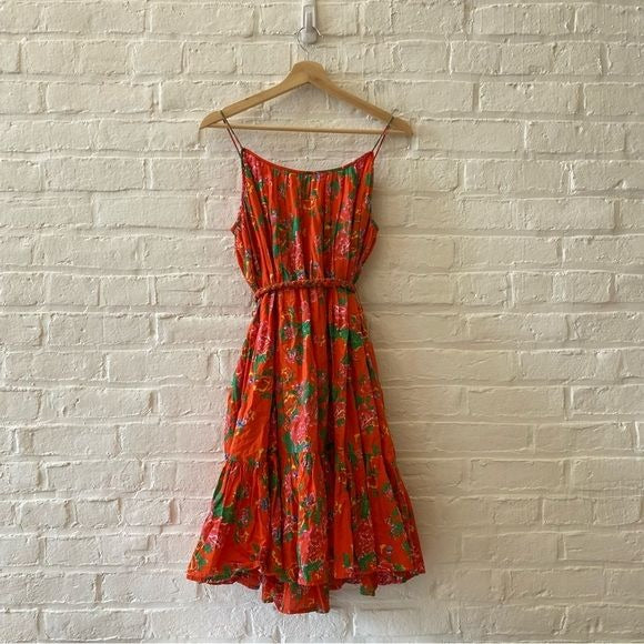 RHODE || Lea Rope Belted Floral Cotton Sundress Red Large