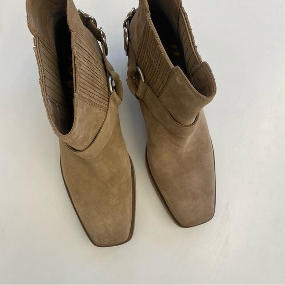 Sam Edelman || Bellamie Suede Ankle Boots Western Square Toe Taupe 8