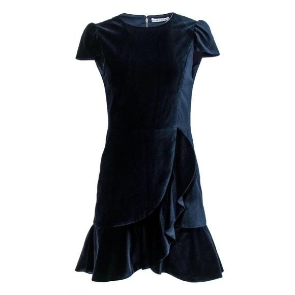 Alice + Olivia || Enid Velvet Mini Dress Ruffle Navy Blue 6