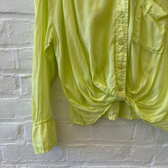 Anthropologie || Pilcro Twist-Front Blouse in Lime Yellow Green Medium