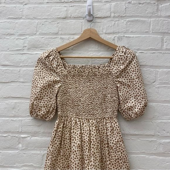 The Drop x Fashion Jackson ||  Smocked Midi Dress White Praline Dot XXS NWT