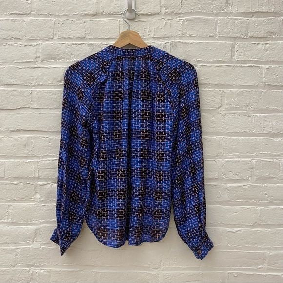 Anthropologie || Pilcro Femme Button Down Plaid Embroidered Blue