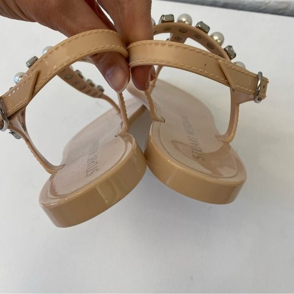 Stuart Weitzman || Goldie Pearl + Crystal Jelly Sandals Blush Pink 6