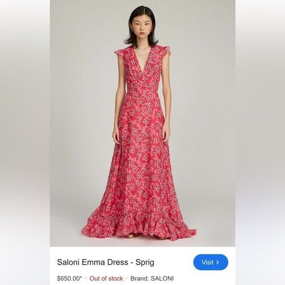 Saloni || Emma V-Neck Flutter Sleeve Maxi Dress Gown Cotton Silk Pink Floral 4