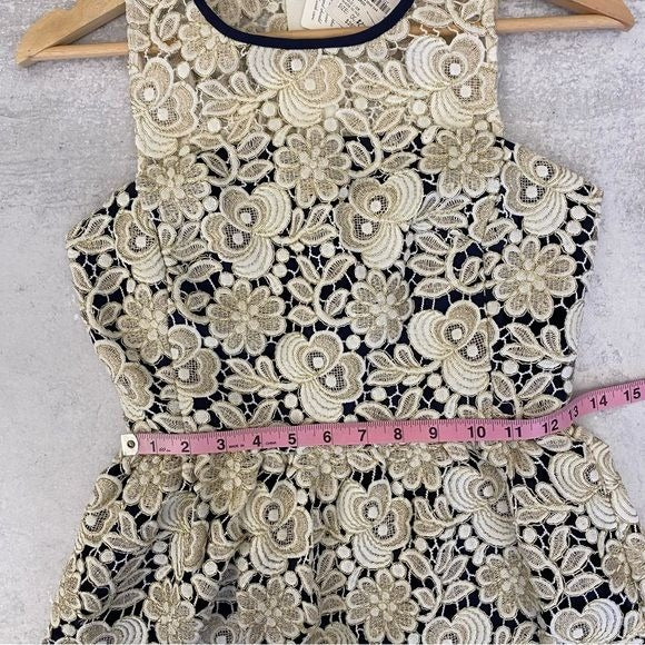 Club Monaco || Jayla Lace Dress Ivory Navy Gold Fit and Flare 00 NWT