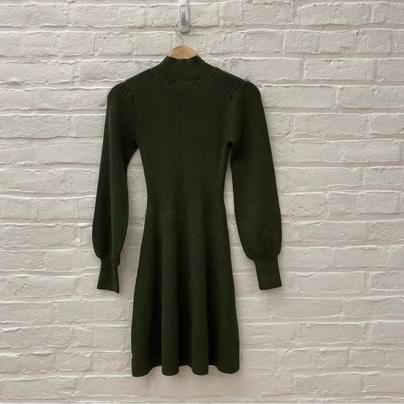 Hill House || The Mariana Sweater Dress Mini Knit Fit Flare Leaf Green XXS