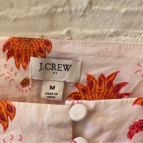 J. Crew || Squareneck Ruffle Top Floral Block Print Orange Pink Cotton Medium