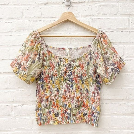 Anthropologie || Aurelia Mocked Floral Puff Sleeve Top Small