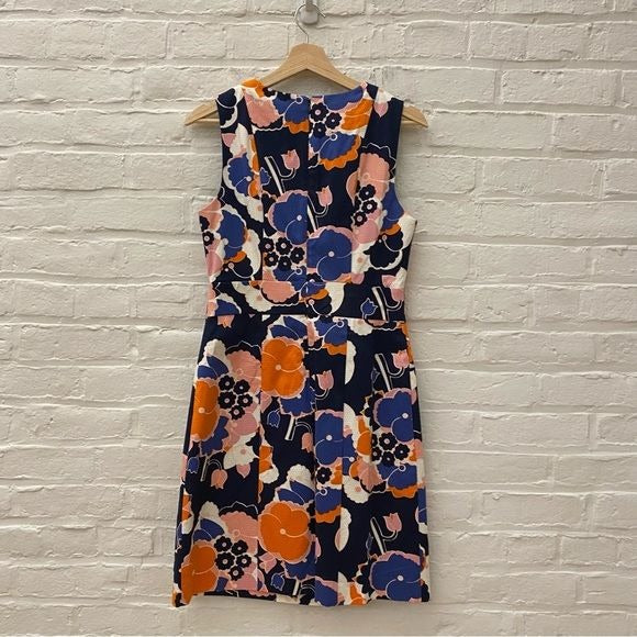 Boden || Retro Floral Sheath Pencil Dress Navy Orange 6 NWT