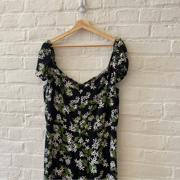 Reformation || Baxley Floral Midi Dress ES in Aroma Black Green 14 NWT