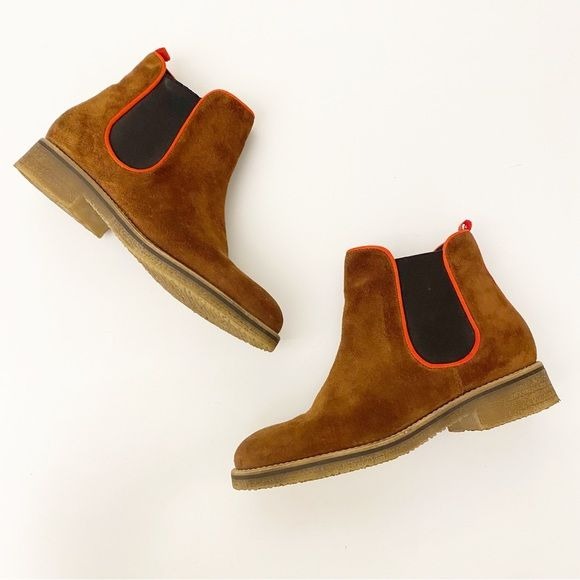 Boden || Contrast Piping Trim Suede Chelsea Boot Ankle Bootie Slip On 38