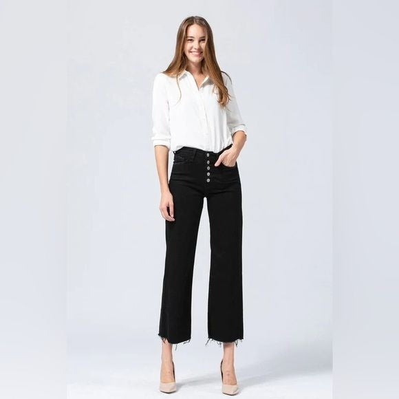 Rag & Bone || Justine High Rise Ankle Jeans Wide Leg Button Fly Black 31