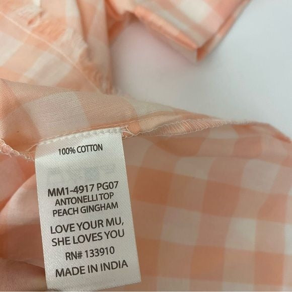 Show Me Your Mumu || Ciao Antonella Button Down Shirt Peach Gingham Raw Hem XL