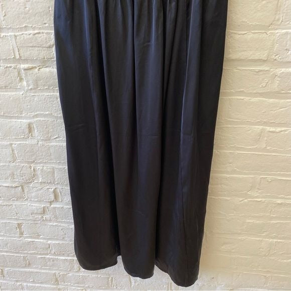 Abercrombie || Emerson Ruched Strapless Midi Dress Satin Black Large NWT