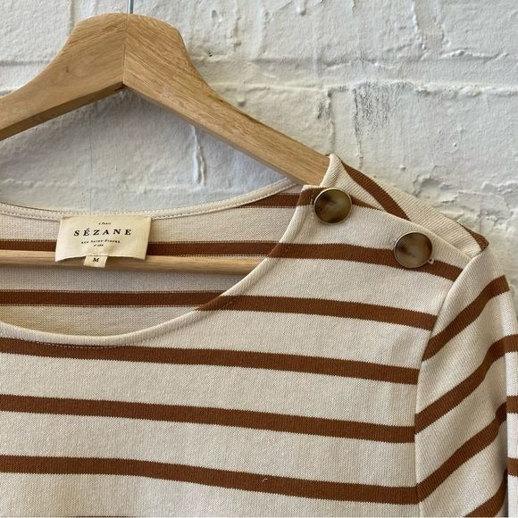 Sezane || Colette Mariniere Top Shirt in Ecru Camel Stripe Medium