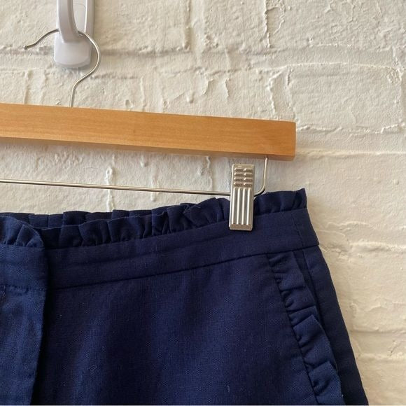 J. Crew || Ruffle Linen Blend Shorts Navy Blue 2