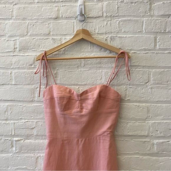 Amanda Uprichard x Revolve || Cava Linen Corset Midi Dress in Blush Pink Small