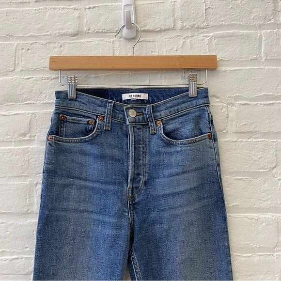 RE/DONE || 90s High Rise Ankle Crop Jeans in Mid 70s Wash Blue 24