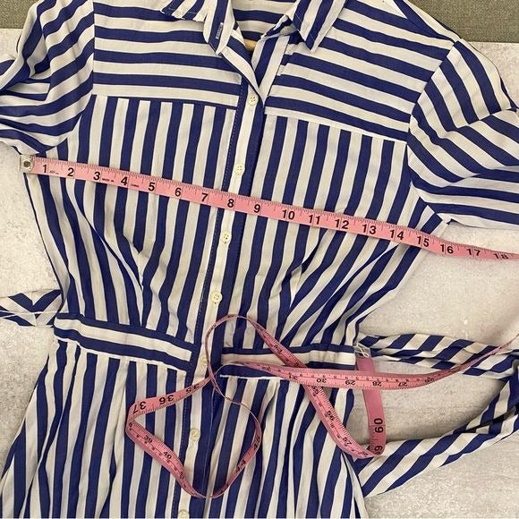 J. Crew || Belted Collared Shirtdress Blue + White Stripe 0