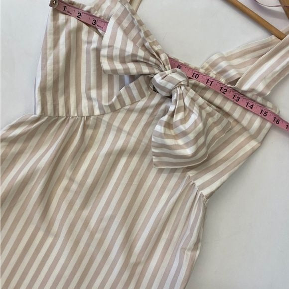 Sea New York || Bow Keyhole Tie Front Striped Dress Tan White 6