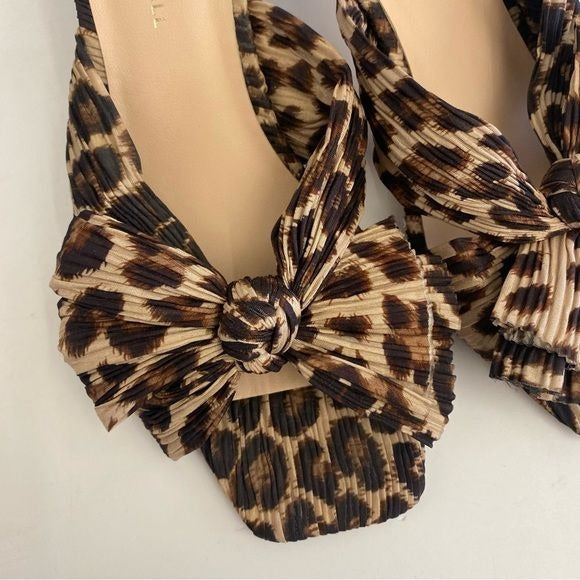 Loeffler Randall || Eugenia Pleated Knot Bow Square Toe Slides Leopard 9.5