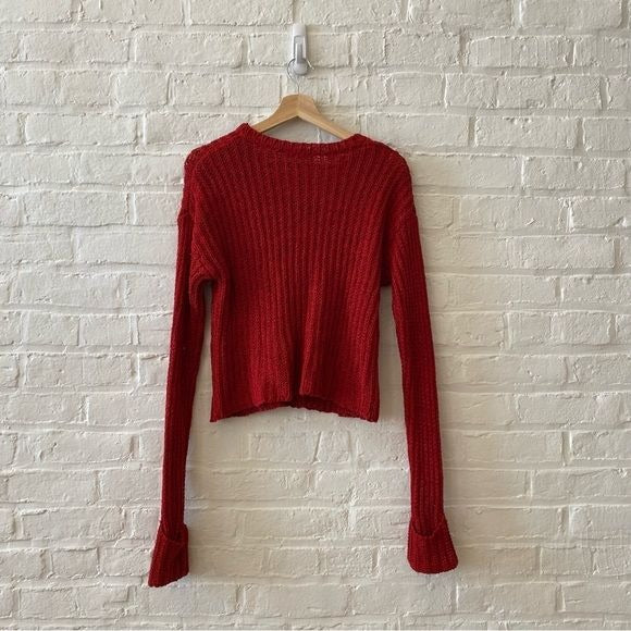 The Range || Open Knit Cuff Sleeve Sweater Red XS