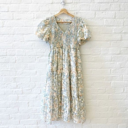 TCEC || Tiered Smocked V-Neck Dress Watercolor Floral Large