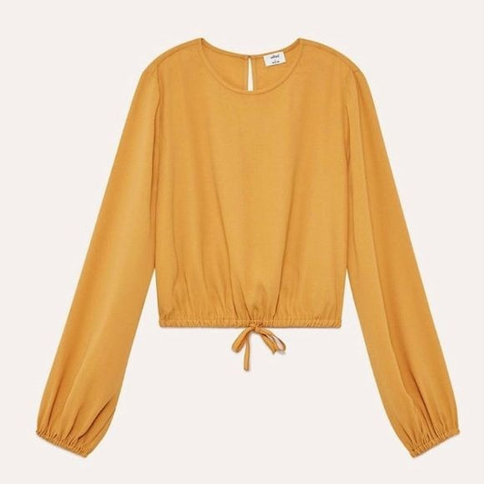 Aritzia || Wilfred Eleanora Blouse Cinched Crop Mustard Gold Yellow XXS