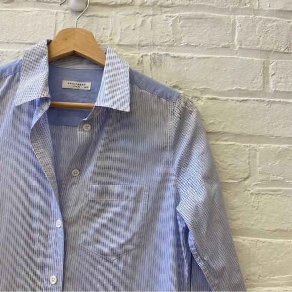 Equipment || Brett Pinstriped Poplin Shirt Dress Blue XS